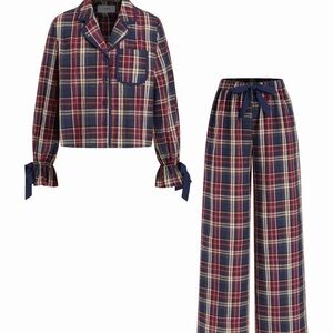 Cider Navy Burgundy Plaid 2-Piece Holiday Pajama Loungewear Set Medium NWT